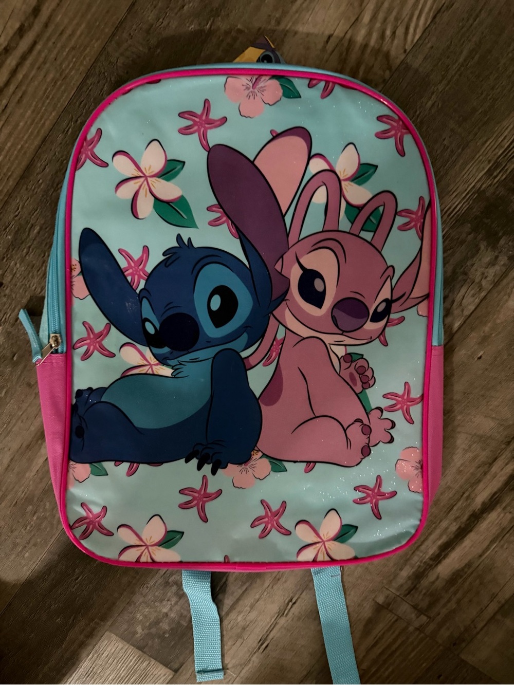 Kids Character Backpack - Blue & Pink Floral Stitch Design